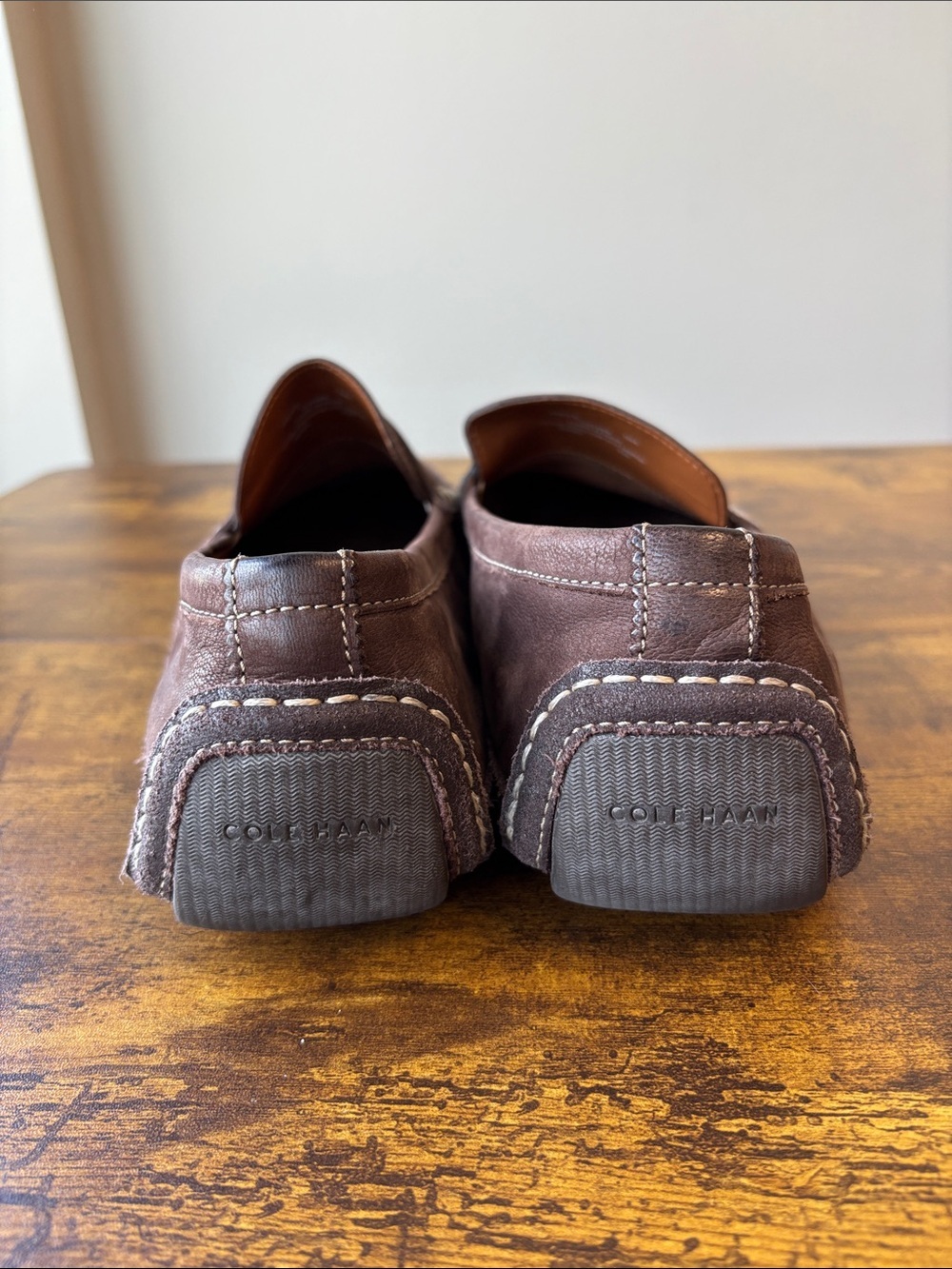 Cole Haan Brown Leather Penny Loafers with Contrast Stitching - Picture 6 of 6